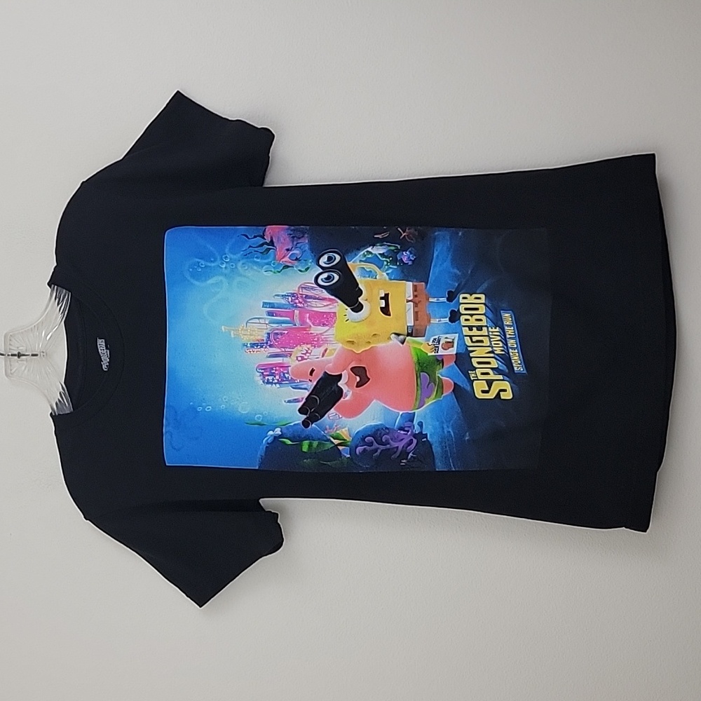 Sponge Bob Movie Black Graphic Short Sleeve T-Shirt Big Boy S